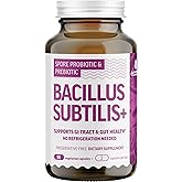 Bacillus Subtilis Spore Based Probiotic — High Potency Strain with Prebiotic for Balanced Belly | Daily Gut Health & Microbiome Support for Family | 6 Billion CFU Per Day | 90 Vegetarian Capsules