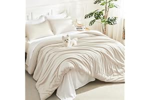Litanika Queen Comforter Set Beige, 3 Pieces Lightweight Fluffy Solid Bedding Comforter Set, Down Alternative Comforter All S