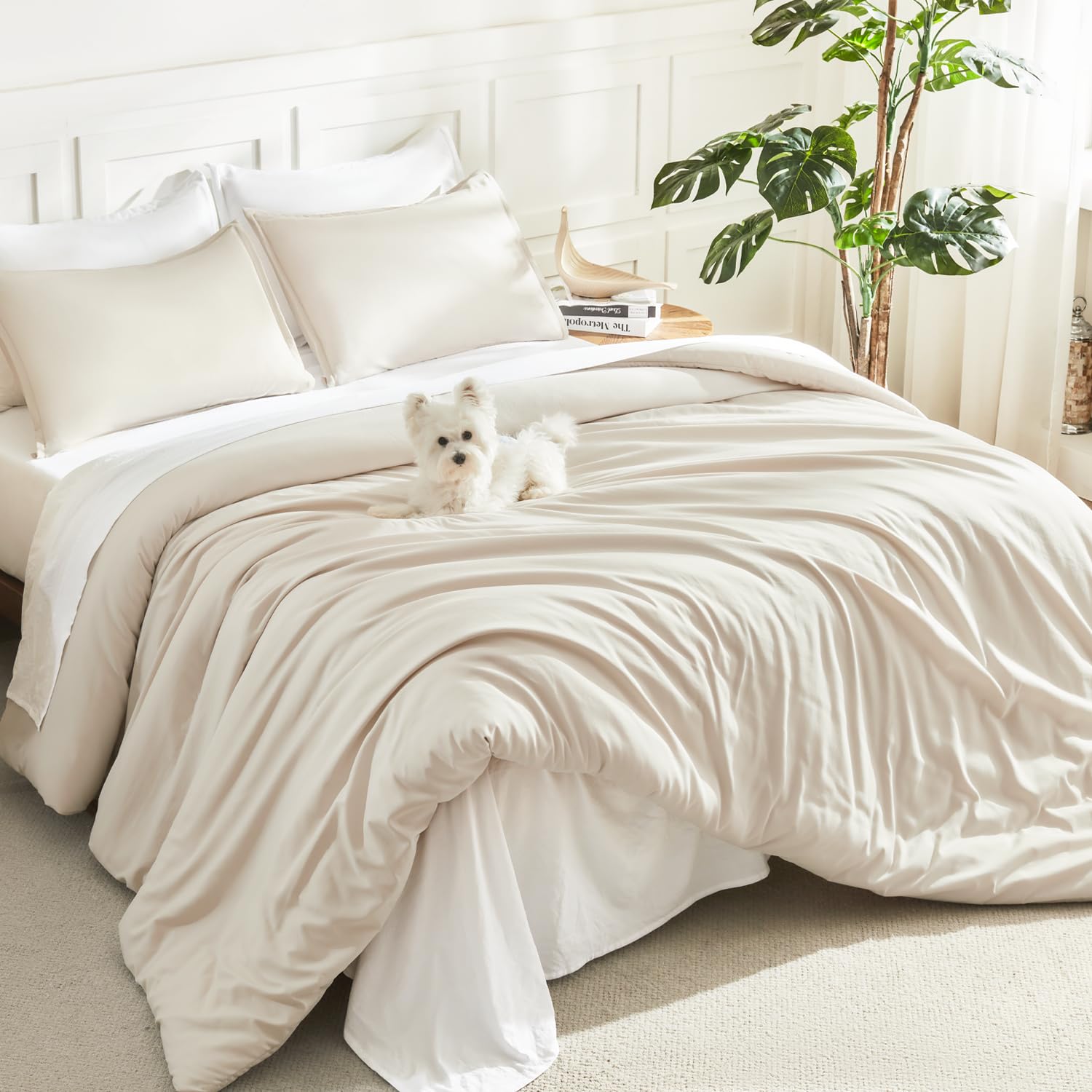 Photo 1 of Litanika Beige Comforter Set California King Size, 3 Pieces Cal King Lightweight Solid Bedding Comforter Set, Oversized All Season Fluffy Bed Set (104x96In Comforter & 2 Pillowcases)