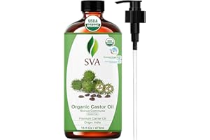 SVA ORGANICS SVA Castor Seed Oil Organic - 16 Fl Oz – 100% Natural Cold Pressed Organic Castor Oil - for Face, Skin Care, Hair Care, Scalp Massage & Body Massage with Pump