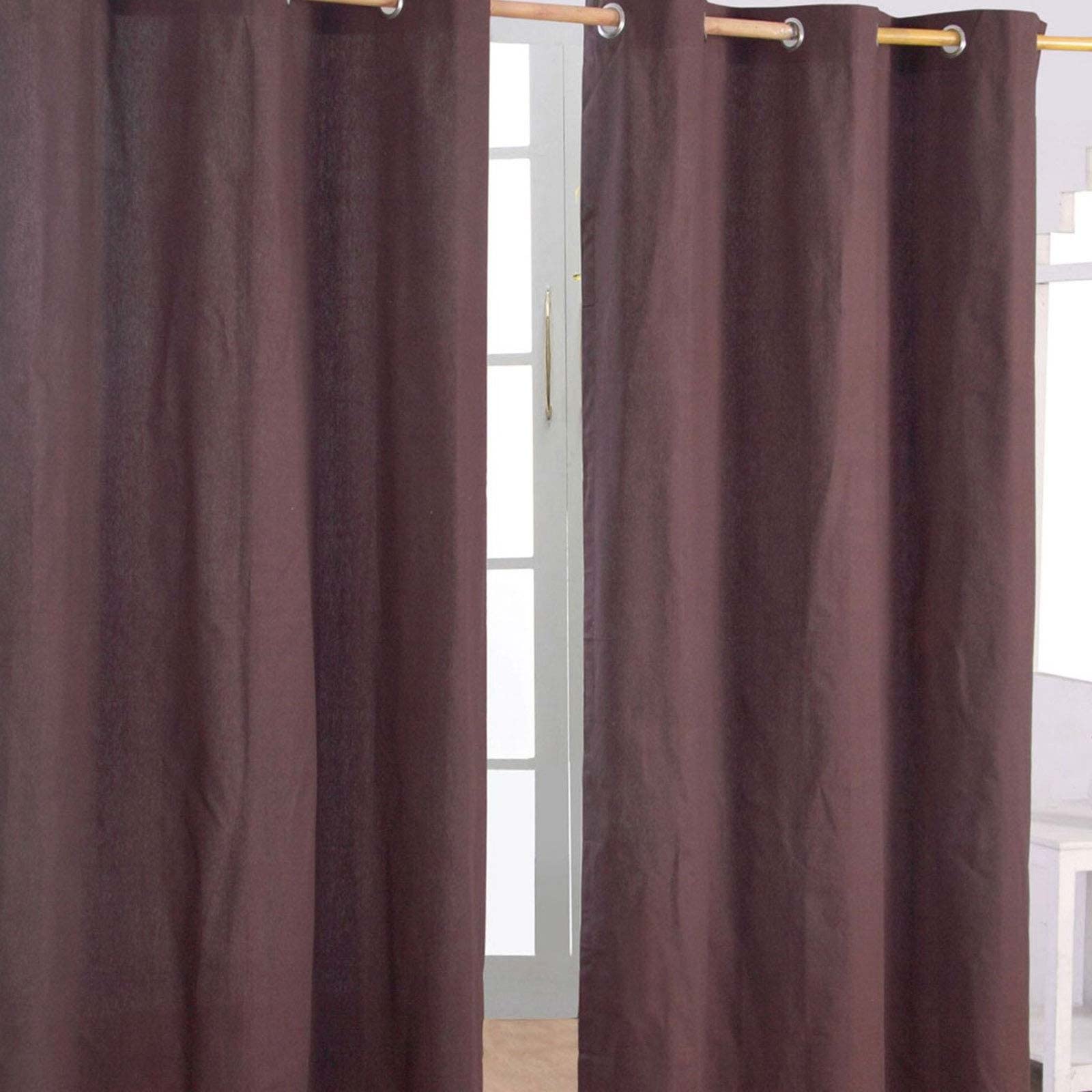 HOMESCAPES Chocolate Brown Eyelet Curtain Pair 137cm (54") Wide x 182cm (72") Drop Plain Heavy Unlined Curtains — image 1