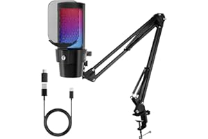 VCOM Gaming USB Microphone,Condenser Dynamic Boom Arm Mic for Podcasting,Streaming, with Boom Arm Stand,Quick Mute,Pop Filter
