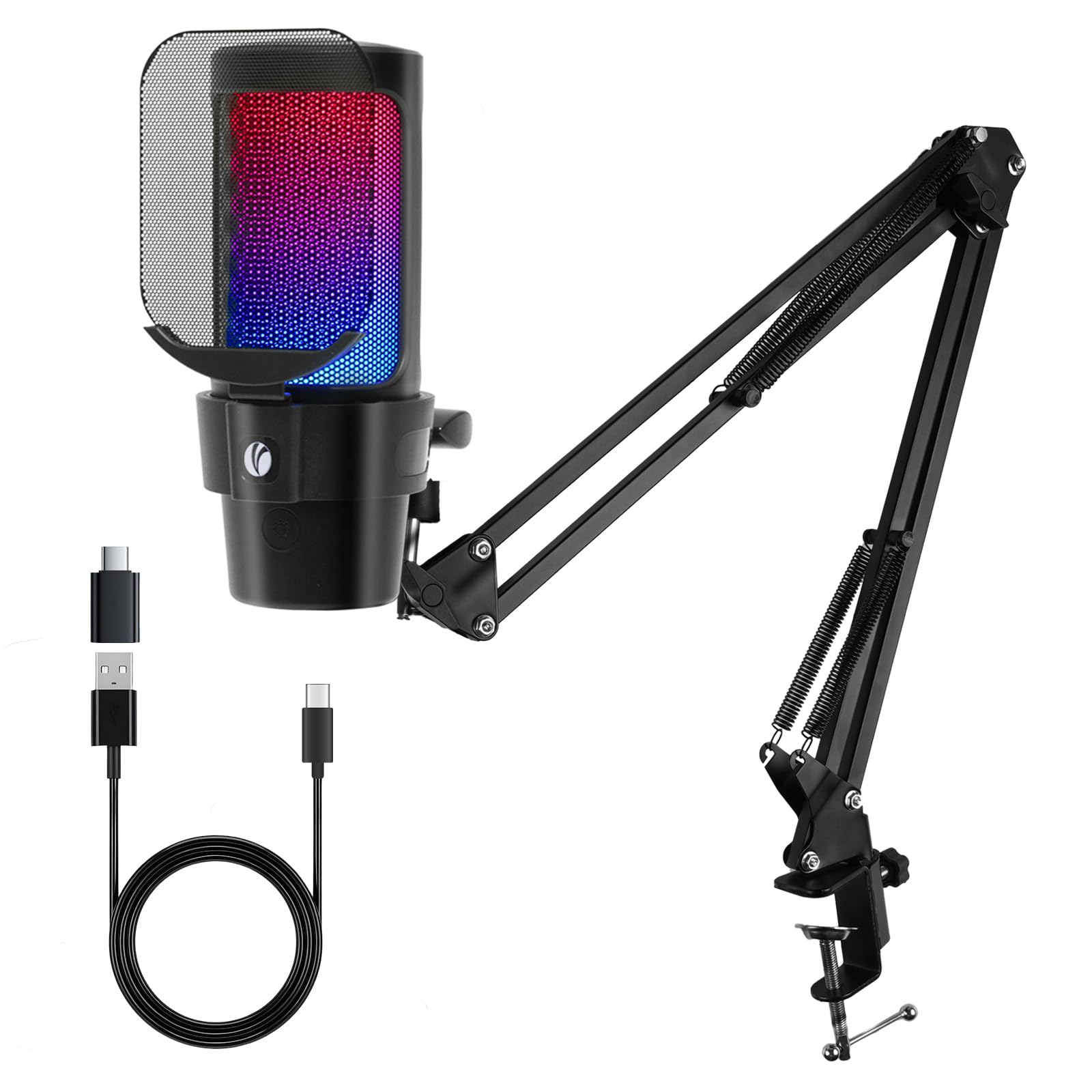 V VCOM Gaming Mikrofon mit Arm, USB Microphone Kit mit RGB Modi, Mute