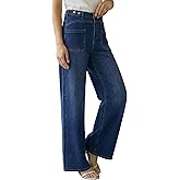 Arach&Cloz Womens Lyocell Cotton Denim Adjustable Waist Stretchy Spring Wide Leg Jeans