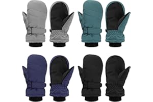 Geyoga 4 Pairs Kids Ski Gloves Waterproof Warm Snow Mittens Winter Warm Gloves for Outdoor Activities