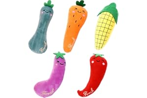 TEHAUX 5pcs Plush Catnip Vegetable Shape Set – Pepper, Carrot, Eggplant, Loofah, Corn – Interactive Chew