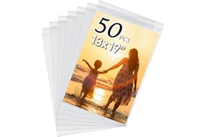 50 Pack Acid-Free Crystal Clear Sleeves Storage Bags for 13x19 Art Prints/Pictures/Photos/Framing Mat Mattes (Bag Size: 13 2/