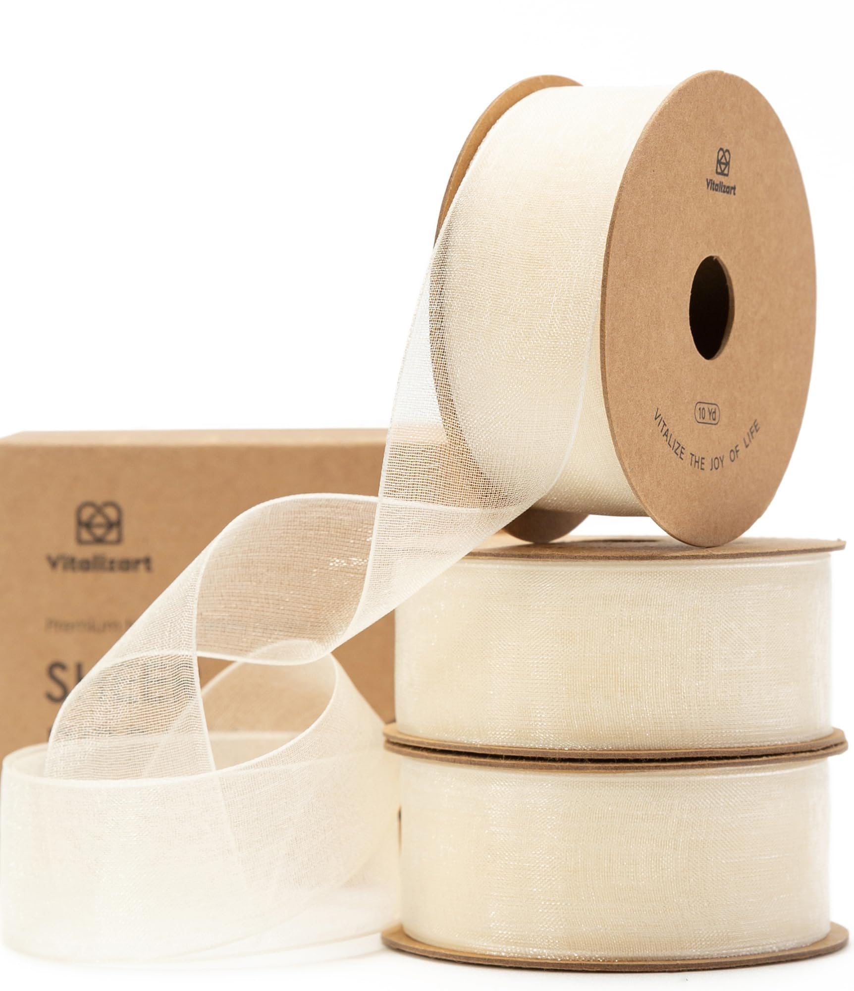 Vitalizart Ivory Cream White Organza Ribbon, 1'' x 30YD (3 Rolls*10YD), Sheer Fabric for Crafting, Wide Fabric Ribbon for Gift Wrapping, Christmas Tree, Decoration, Bows, Wedding Invitations