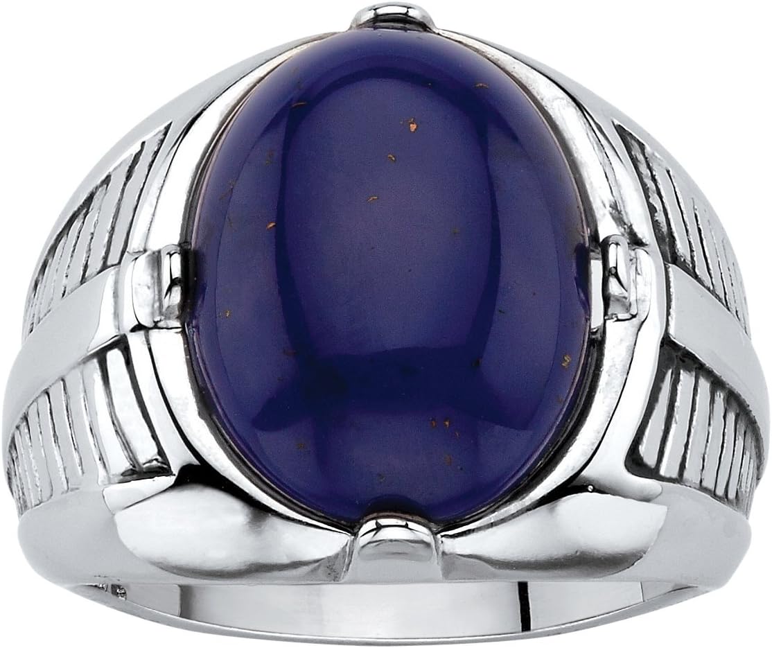Seta Jewelry Men's Platinum Plated Oval Shaped Genuine Blue Lapis Cabochon Ring
