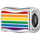 Bolenvi Rainbow LGBT Pride Flag Bead Charm - 925 Sterling Silver Charms Compatible with Pandora & Similar Bracelets, Necklaces & DIY Jewelry - Rainbow Enamel