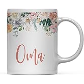 Andaz Press 11oz. Mother's Day Coffee Mug Gift, Peach Flowers Florals Roses, Oma, 1-Pack, Bridal Shower Birthday Christmas Thank You Gift for Her Oma Coffee Mug