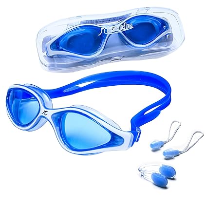 riptide Schwimmbrille - Taucherbrille in blau I mit Ohrenstöpsel und Nasenklammer I für Erwachsene und Jugendliche