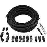 EVIL ENERGY 6AN 3/8" PTFE LS Swap EFI Fuel Line Fitting Kit, E85 Nylon Braided Fuel Hose 25FT