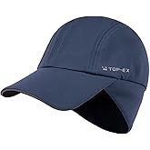 TOP-EX M/L/XL Unisex Water-Repellent Baseball Cap with Ear Flap Ponytail Hole Reflective Winter Hat Fleece Lining Hat