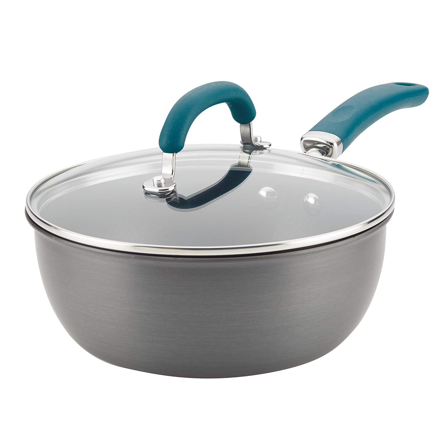 Rachael Ray 81152 3-Qt Hard Anodized Aluminum Everything Pan, 3 Quart, Gray With Teal Handles