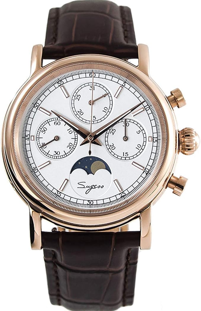 SU1908BGW MoonPhase Master Seagull ST1908 Movement Sapphire Crystal Men's Chronograph Mechanical