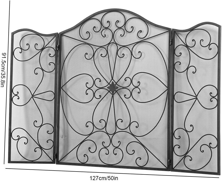 AYNEFY Kaminschirm Vintage Kamingitter 3-Panel Schmiedeeisen Kamin