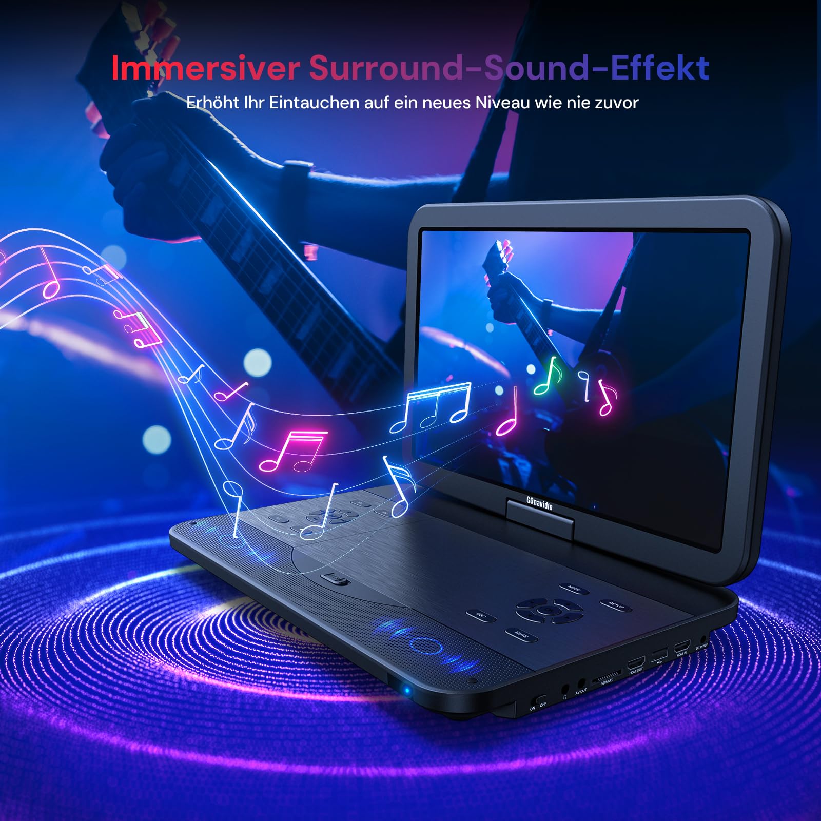 GOnavidio 15,4 Zoll Tragbarer Blu Ray DVD Player Mit HDMI Kabel, 270 ° drehbar HD 1920x1080, Blue Ray Player Tragbar Inklusive wiederaufladbarem 5 Stunden Akku USB/SD 7