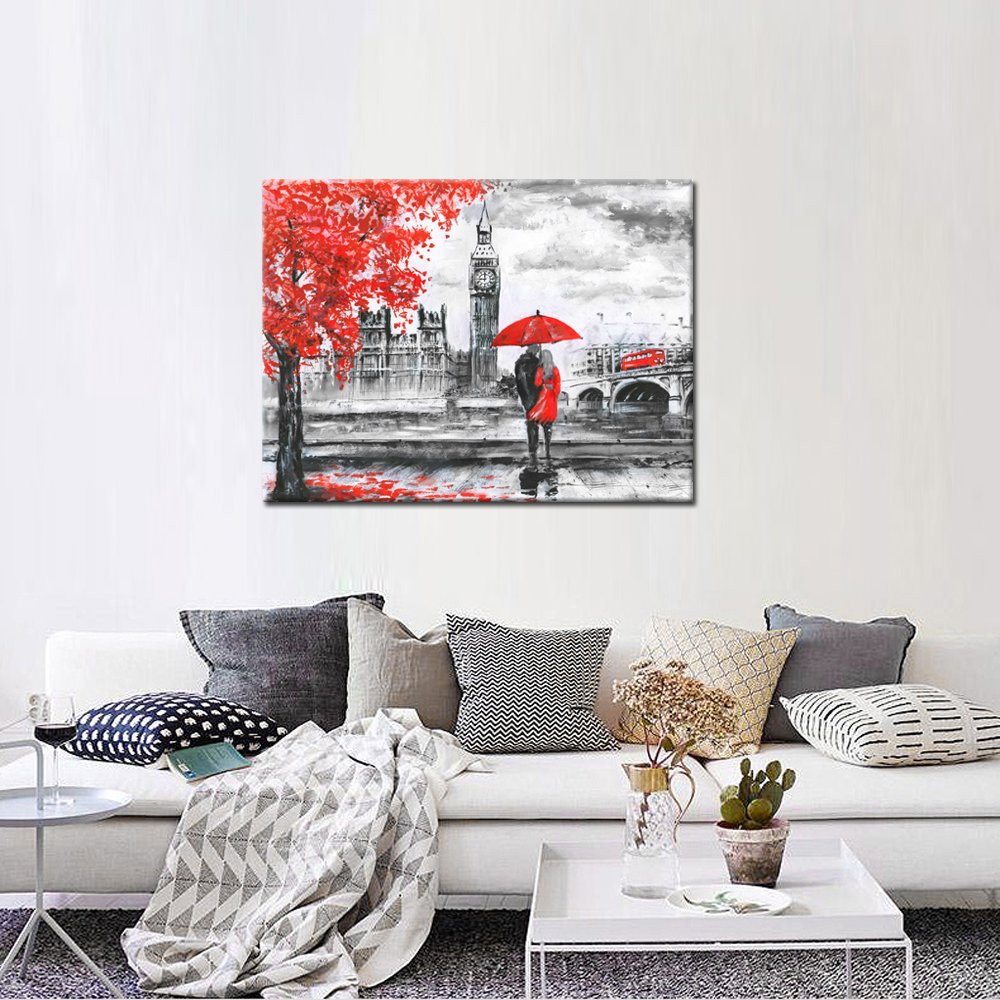 Kreative Arts Red Umbrella Couple Painting Canvas Art Wall Decor