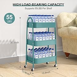 EAGMAK 3 Tier Utility Rolling Cart, Metal Storage