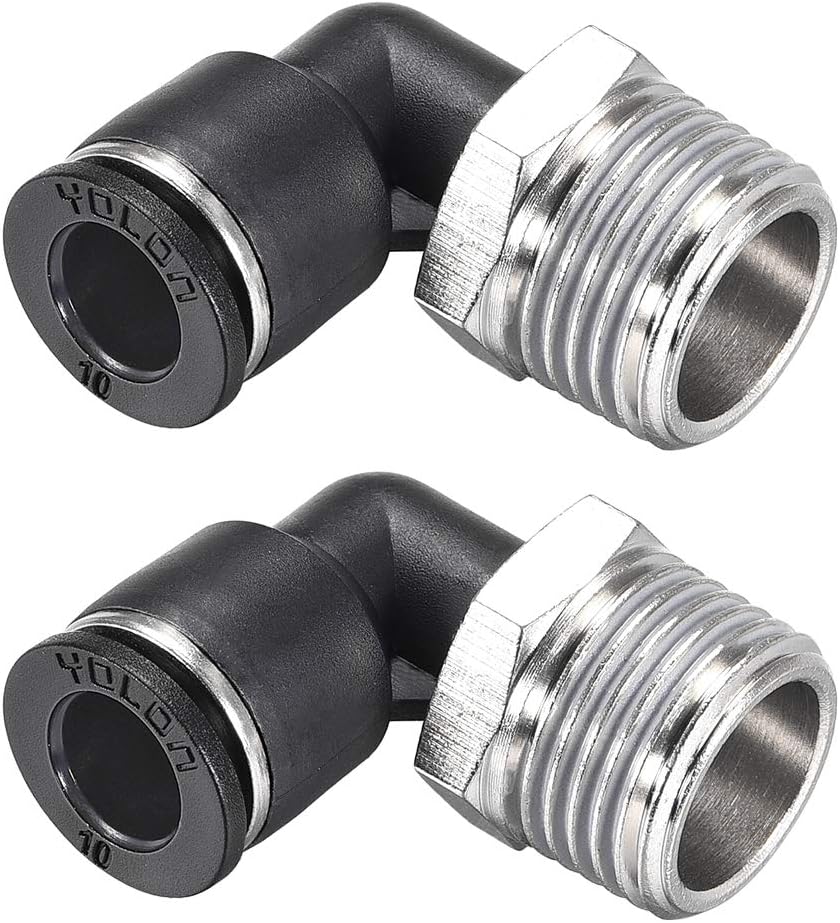 sourcing map Push to Connect Tube Fitting Male Elbow 10mm Tube OD X 1/2 NPT Thread Pneumatic Air Push Fit Lock Fitting 2pcs