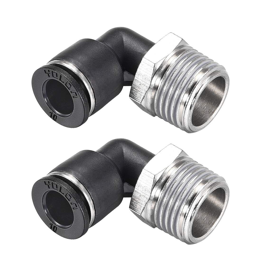 sourcing map Push to Connect Tube Fitting Male Elbow 10mm Tube OD X 1/2 NPT Thread Pneumatic Air Push Fit Lock Fitting 2pcs