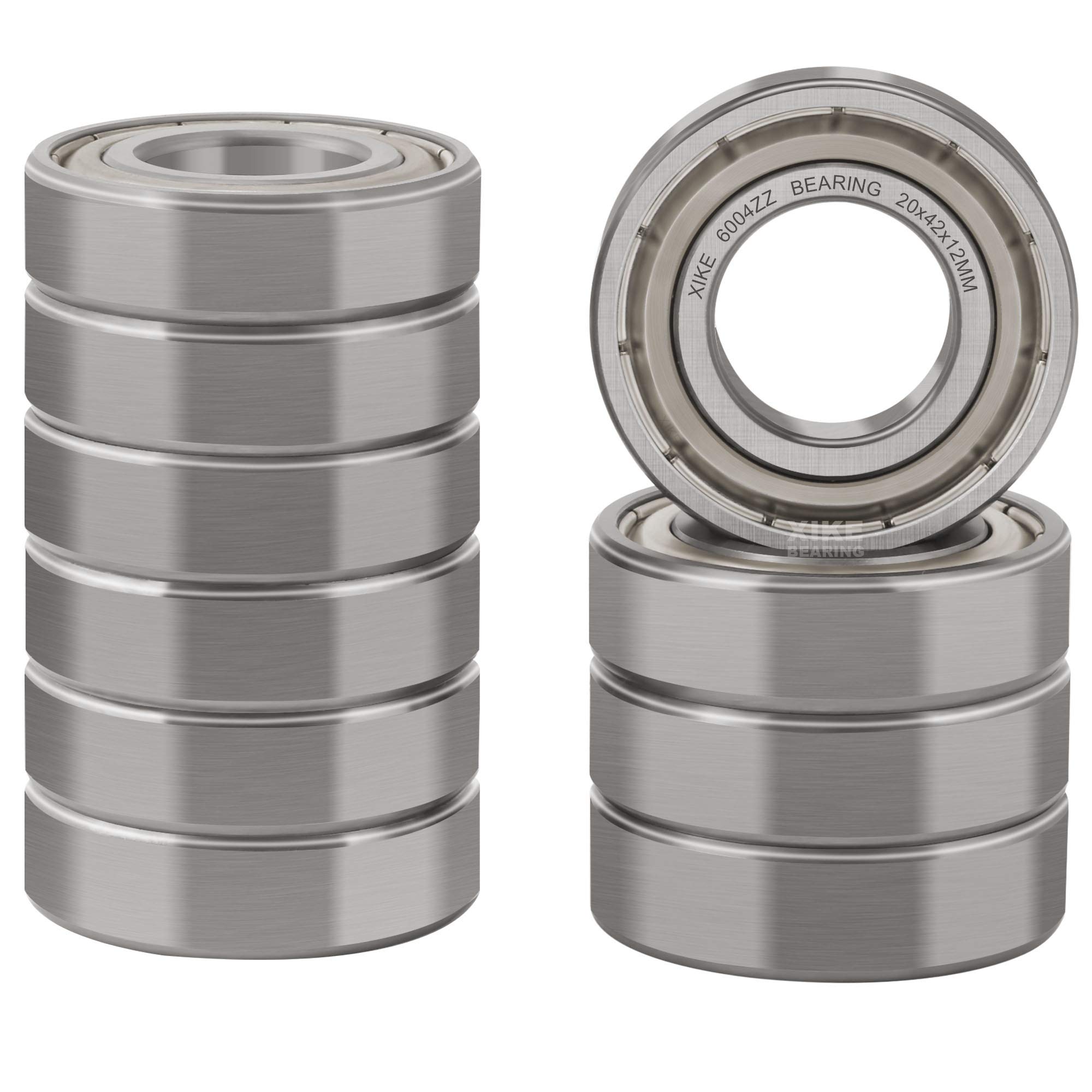 XIKE 10 pcs 6004ZZ Ball Bearings 20x42x12mm Chrome Steel and Pre-Lubricated, 6004-2Z Deep Groove Ball Bearing with Double Metal seals.