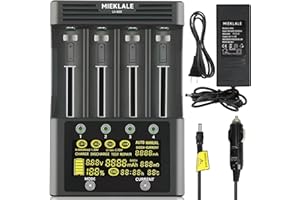 18650 Battery Charger, MIEKLALE 4-Bay 3A Fast Rechargeable Battery Charger with Smart LCD Display,Discharge & Testing Functions for Rechargeable Batteries Li-ion 16340 18650 26650 10440 14500