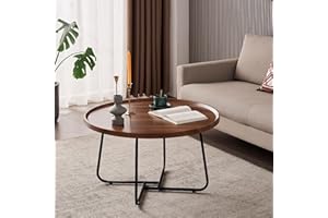 GTIWROTN Round Coffee Tables Living Room Set of 2, Nesting Walnut Coffee Table with Fluted, End Tables for Bedroom Office Balcony Yard (28" Round Walnut)