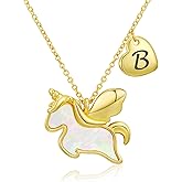 Jesvo Unicorn Initial Pendant Necklace Jewelry, Christmas Birthday Gifts Ideas for Kids Teen Girls Daughter