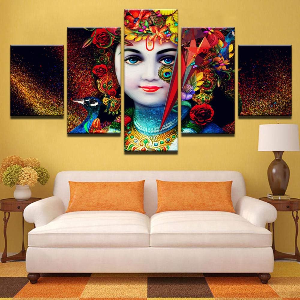 sanjiiNG 5 Pieces Canvas Paintings India God Radha Krishna Picture Home Decor Poster Print Wall art40cmX60cmX2 40cmX80cmX2 40cmX100cmX1