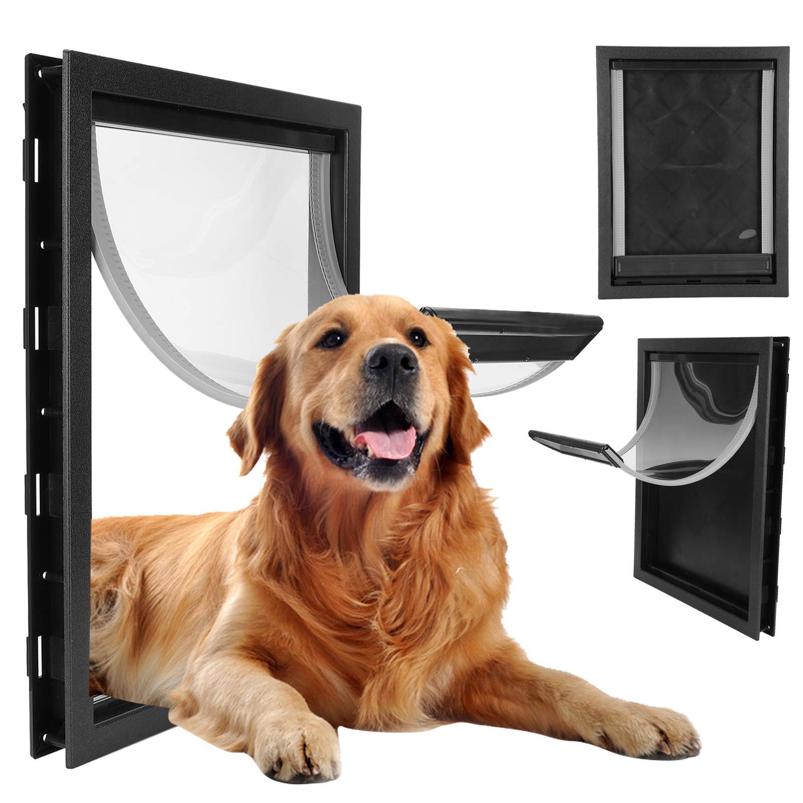 Large Pet Door, Large Middle Sized Dog Removable Installation Door for Interior Exterior Doors, Easy Installation Dog Door Supply Built in Magnet(Black)