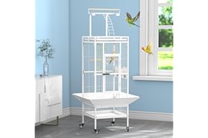 ERINNYEES 61 Inch Large Bird Cage with Rolling Stand, Heavy-Duty Wrought Iron Birdcage with Ladder, Playtop Parrot Cage for Parrots, Cockatiels, Budgies, Lovebirds, Small/Medium Birds