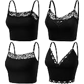 4 Pack Women Lace Camisole Lace Bralettes Half V Neck Cami Bra with Adjustable Spaghetti Strap Crop Tank Top for Girls