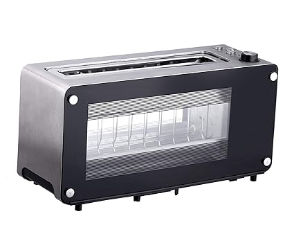 I-KIT TT4001 Two Slice Glass Toaster Dual Side Viewing Toaster Automatic Lifting Function, Defrost and Reheat Removable Crumb Tray Adjustable Browning Levels Practical and User-Friendly