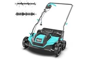 YARDCARE 2-in-1 Scarifier and Dethatcher – Deep Soil Revitalization with High-Torque Motor, Adjustable Depth Control, Dual Safety Switch & Removable 10.5-Gallon Thatch Bag
