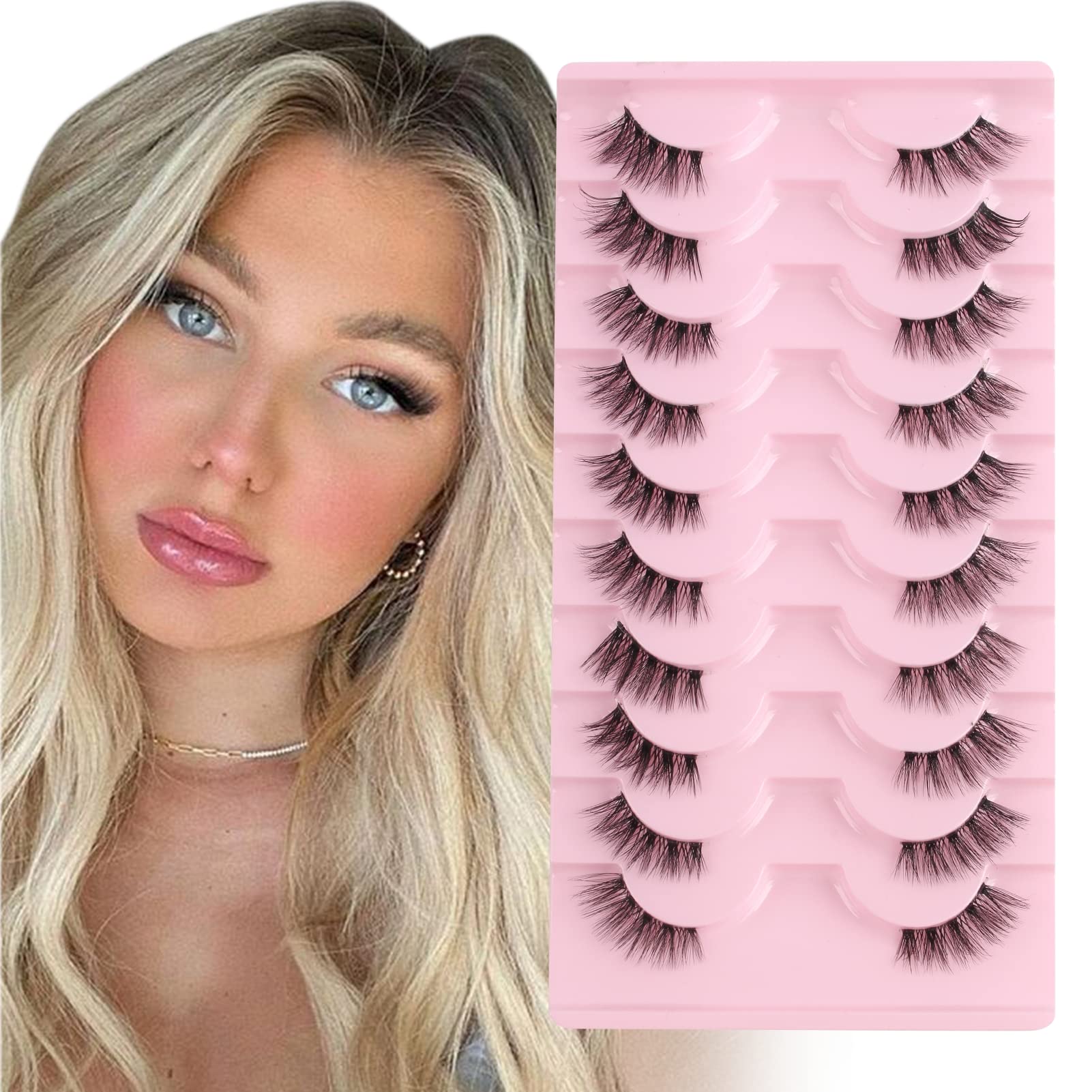 Parriparri Half Lashes with Clear Band 10 Pairs Demi False Eyelashes Fluffy Wispy Cat eye Lashes Crossed Corner Fake Lashes — image 1