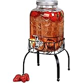Estilo Gallon Drink Dispenser with Stand - Glass Beverage Dispenser with Stand for Weddings - Sun Tea Jar with Spigot 1 Gallon - Countertop Glass Water Dispenser for Lemonade and Parties