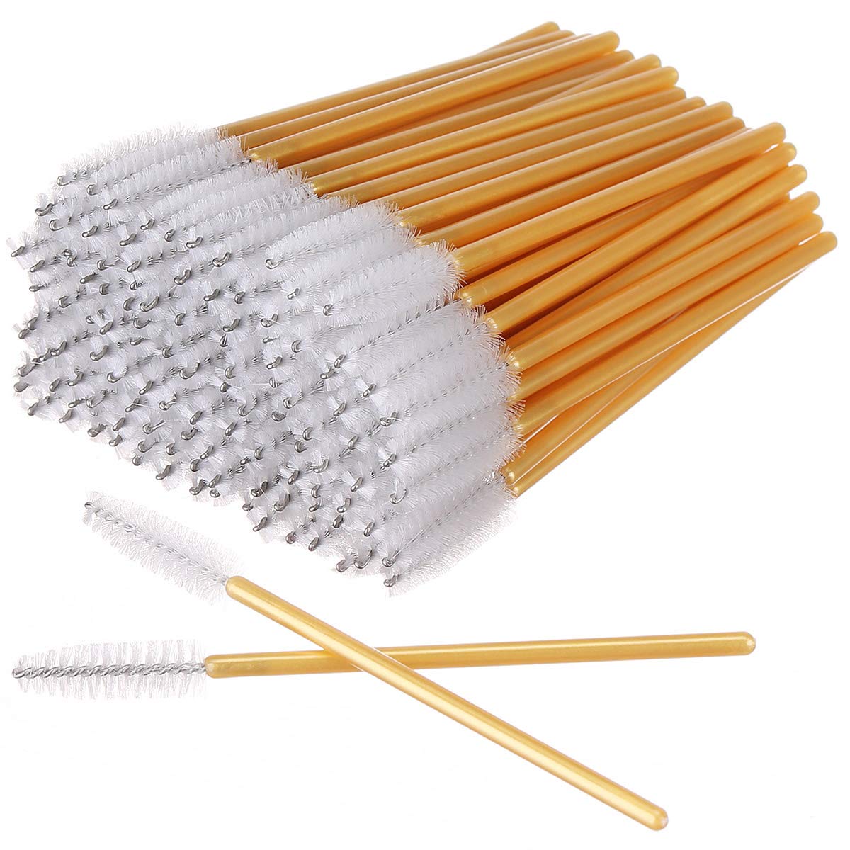 Akstore 200 Pack Disposable Eyelash Mascara Brushes Eyelash Brush Mascara Wands Spoolie Applicator Makeup Kits (Gold-White)