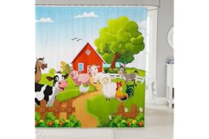 Manfei Farm Animals Shower Curtains Cow Sheep Chicken Donkey Pig Print Waterproof Bath Curtains with 12 Hooks Suits for Bathtub, Cartoon Animals Theme Bathroom Curtains for Kids, 72" W x 72" L