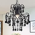 Q&S Mini Crystal Chandelier, Modern Black Small Chandelier 1-Light Crystal Pendant Light Fixture for Princess House Nursery Girls Hallway Entryway Bedroom Foyer Bathroom Kitchen W11.8" UL Listed