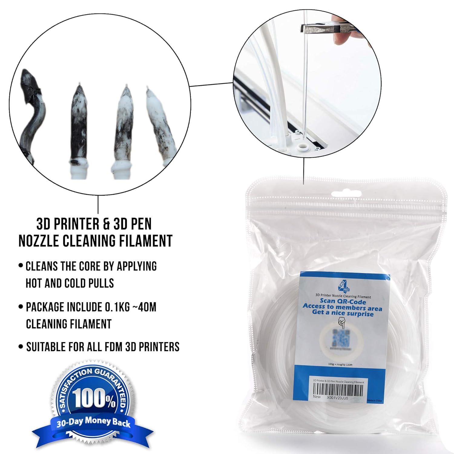 Amazon Com Twiceforprice 3d Printer Cleaning Filament 1 75mm 0 1kg 0 22lb 130ft Kit For All Fdm Printers And Nozzles Premium Quality Includes Instructions And E Book Industrial Scientific