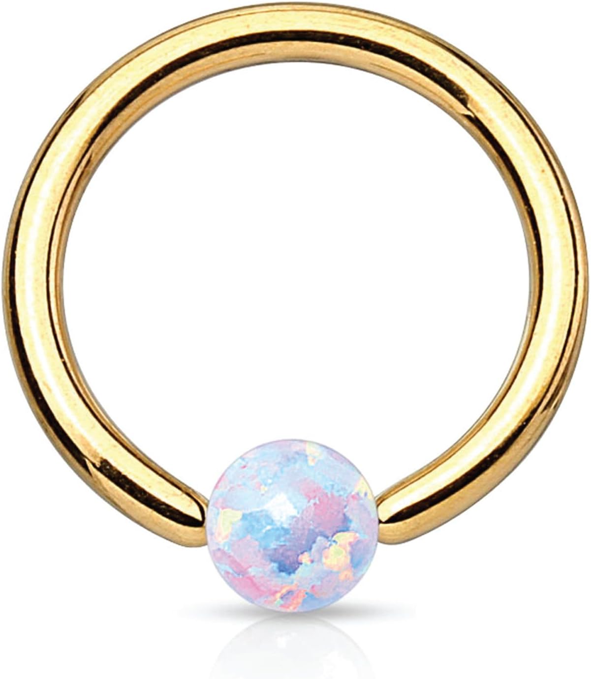 Created-Opal Captive Bead Ring Surgical Steel Ring 16 Gauge