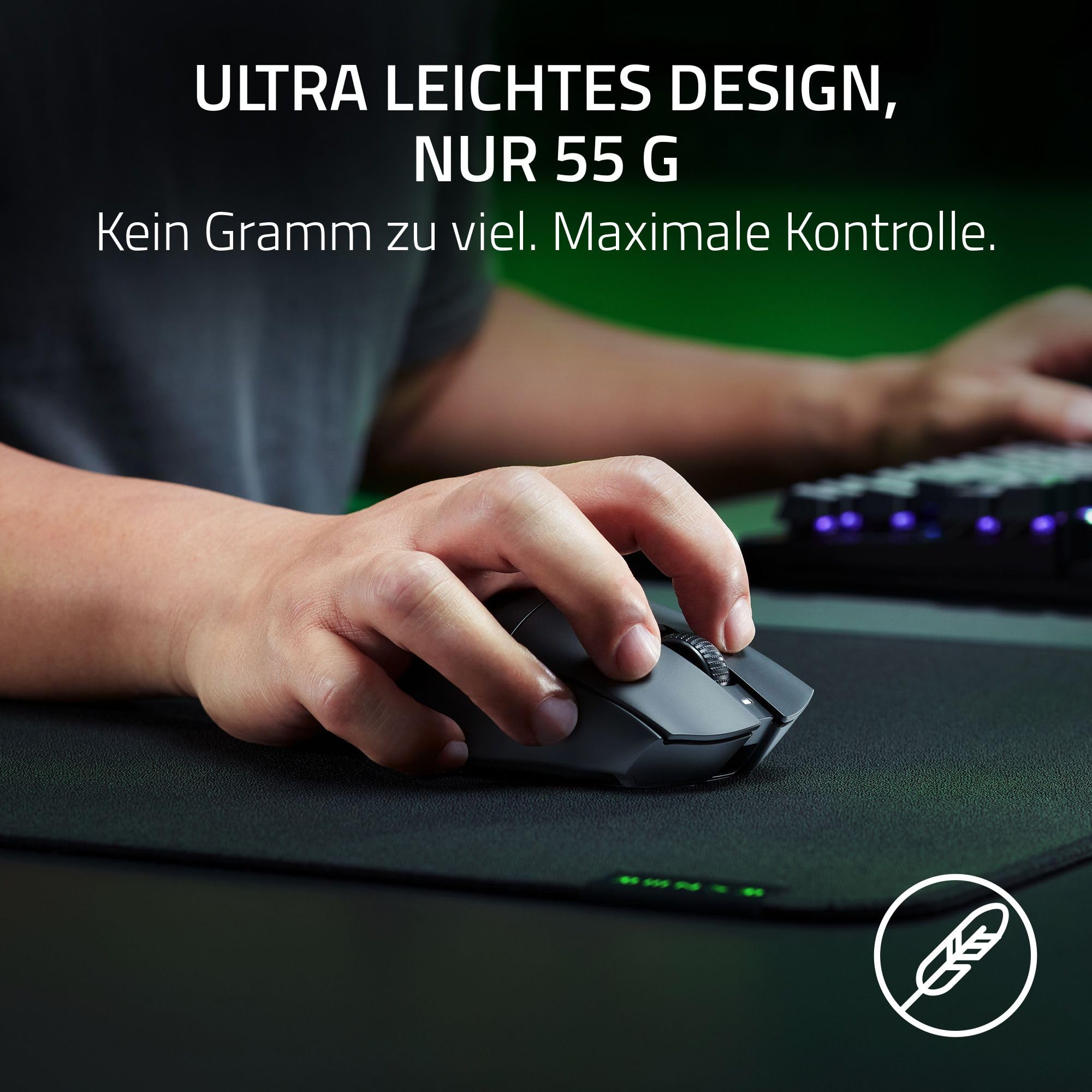 Razer DeathAdder V3 HyperSpeed - Ultra leichte kabellose ergonomische E-Sport Gaming-Maus mit 26K DPI (55g leicht, Soft-Touch-Beschichtung, 100 Stunden Laufzeit, HyperSpeed mit 8K Hz) Schwarz 2