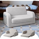 little dove 3-in-1 Extra Wide Convertible Kids Couch, Flip Open Kid Sofa, Machine-Washable Kid Couch for Girls, Kids Sofa for Fun Playtime, Gray