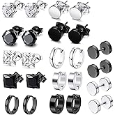 LEBOCADO 10-12 Pairs Earrings for Men Women, Stainless Steel Black Stud Earrings Set for Boys Girls Gift with Box