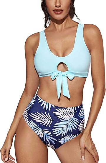 Amazon Com Shein Women S 2 Piece Swimsuits Knot Front Top With