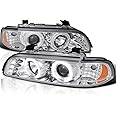 Spec-D Tuning Chrome LED Dual Angel Eyes Projector Headlights Compatible with 1996-2003 BMW E39 5-Series Models Without OE Xenon Headlights, Left + Right Pair Headlamps Assembly