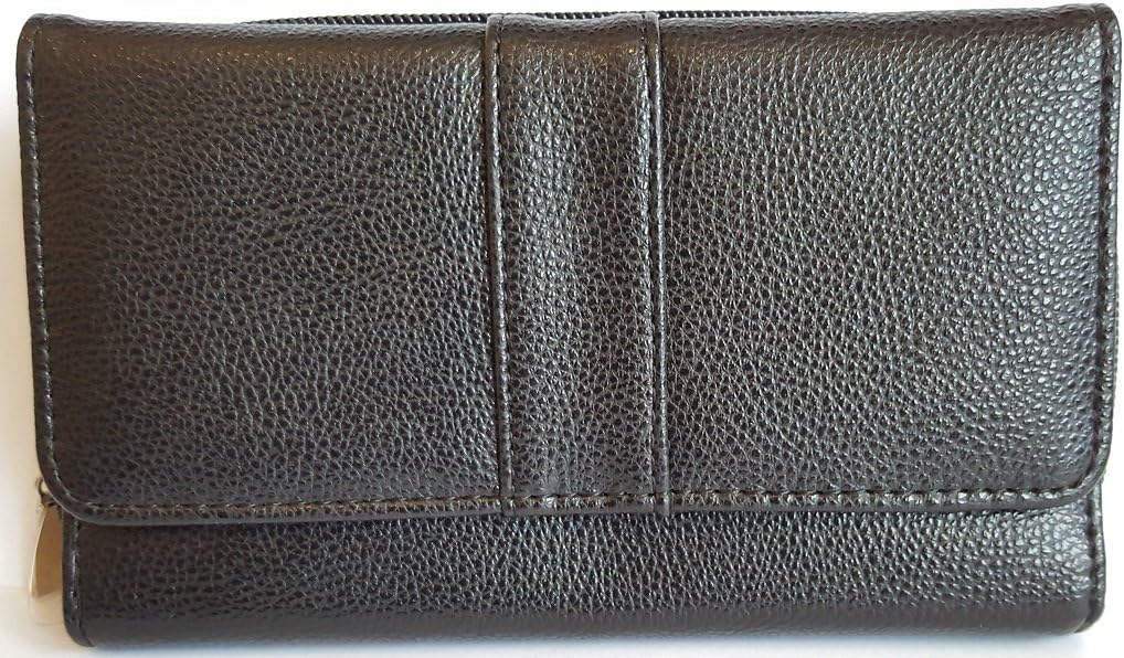 Ladies Quality Leather Look Purse Closes with a press Stud, and easy to open.With Zip Around Change Tray, Outer stud Closing Mobile Pocket