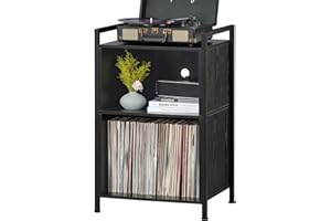 YAHARBO Turntable Stand, Record Player Stand, 3-Shelf Black Vinyl Record Holder with Storage, Vintage Record Stand Holds Up to 180 Albums,Record Table with Handle for Living Room,Bedroom